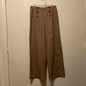 NWT Plaid of brown & cream wide leg sailor pants. Size L